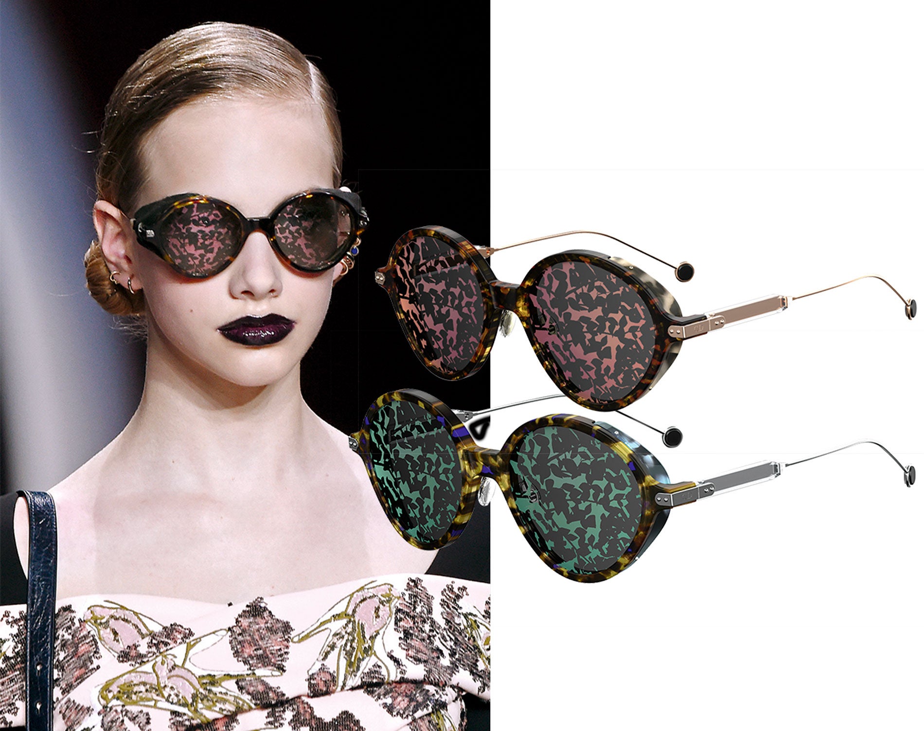 Son el modelo Umbrage de Dior y lo descubrimos sobre la pasarela con las propuestas O/I de la firma. Y, no, no se ve todo lleno de ramas y hojas a través de sus cristales. Es solo un estampado exterior dibujado con una técnica de espejo. Para bien o para mal, desde el otro lado se ve la realidad tal y como es.