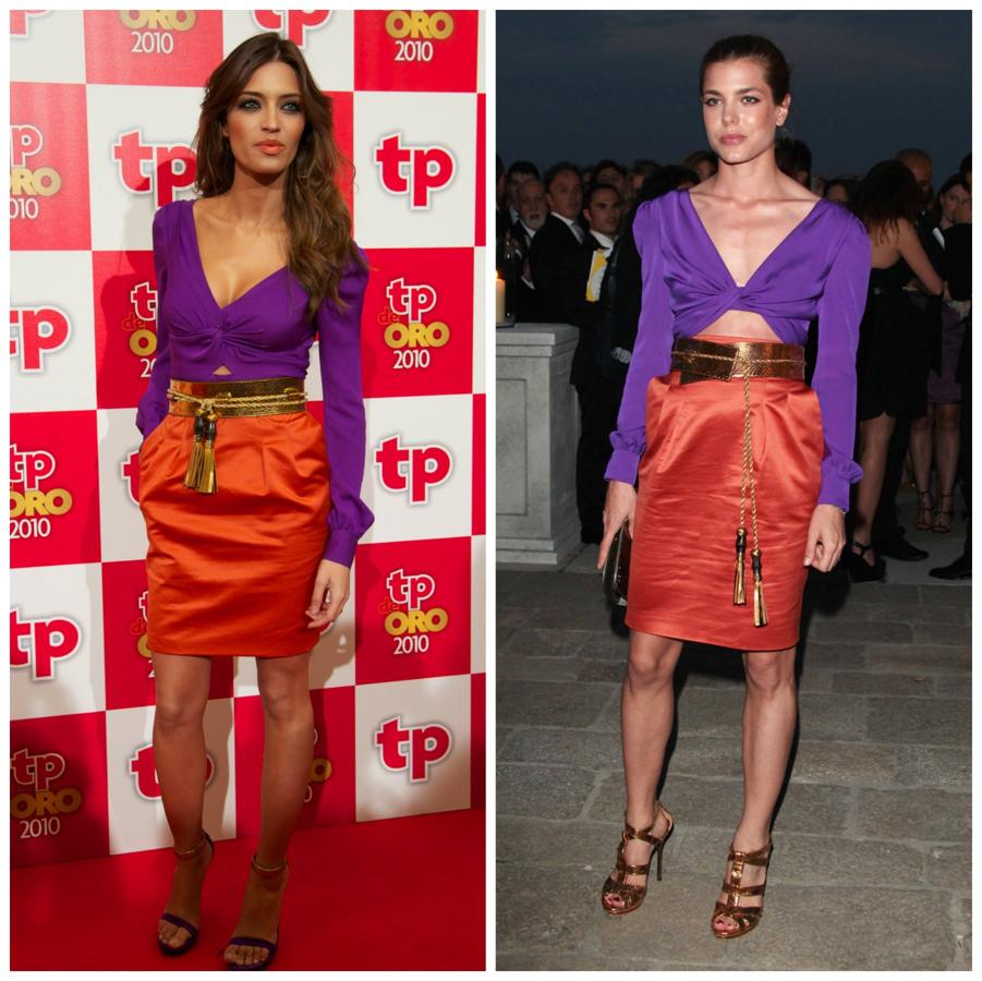 La colección primavera 2011 de Gucci introdujo el 'color block' en nuestros armarios. Este vestido fue quizá uno de los máximos exponentes de esta tendencia, y en este caso, barremos para casa dando como ganadora a Sara Carbonero, a la que le sienta mucho mejor que a Carlota de Mónaco.