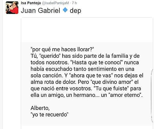 Estas son las palabras que le dedicaba Chabelita al buen amigo de su madre.