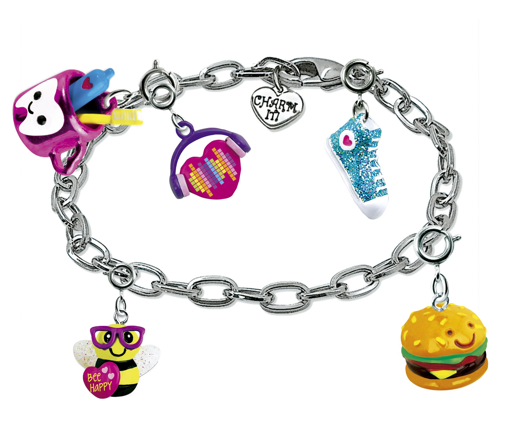 ¿Quién dice que entre las niñas no hay modas? También las hay, y muchas. Una que arrasa ahora es la de las pulseras de la firma de juguetes Imaginarium. A la cadena (en varios colores) se van sumando divertidos colgantes que hacen referencia a aspectos cotidianos (unos auriculares, una hamburguesa, un cepillo de dientes...), pero también a hobbies, deseos, prendas de moda... Las venden en sus tiendas o en la web. www.imaginarium.es