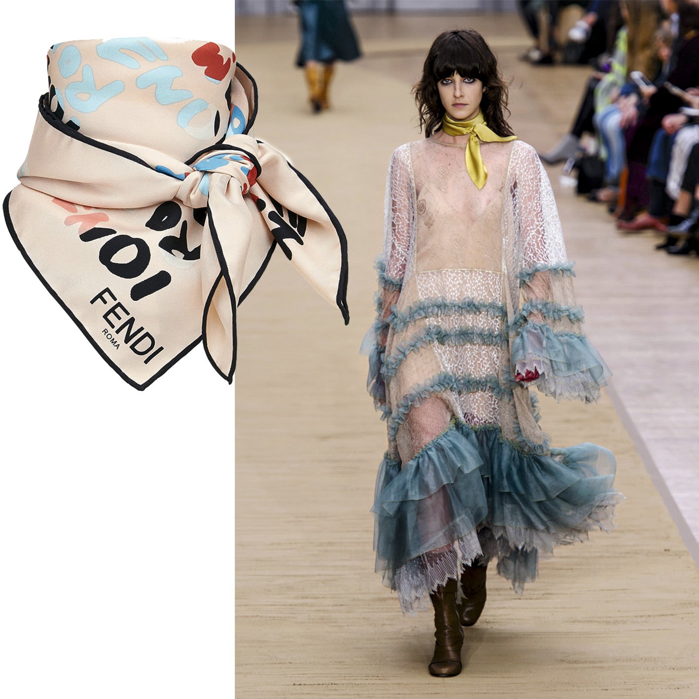 Si en primavera y verano se subieron a la cabeza, a modo de turbantes o diademas, en otoño los pañuelos recortan dimensiones y se ajustan al cuello en una compleja mezcla años 50 (Audrey Hepburn en Vacaciones en Roma), hippy años 70, cowgirl atemporal y hasta gaucha argentina. Chloé lo borda en su desfile.