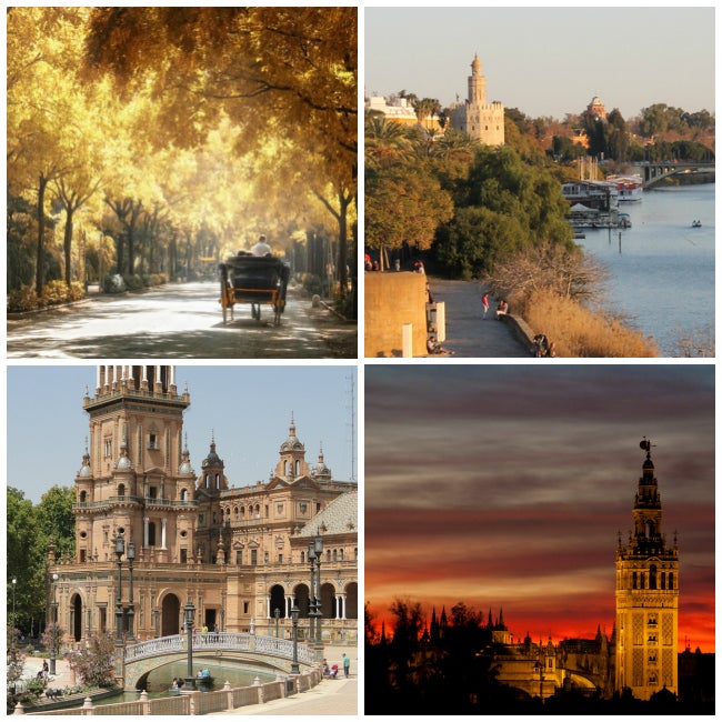 Decía la canción que Sevilla tenía un color especial, y todos dábamos por hecho que la copla hablaba de las luces de la Feria de Abril. Pero cuando Sevilla se viste con sus mejores galas es en otoño, cuando se puede pasear agusto por sus calles y recorrer cada baldosa con historia de la Plaza de España, cuando el Parque de María Luisa y los Reales Alcáceres se pintan de rojos y ocres brillantes, cuando las orillas del Guadalquivir con su majestuosa Torre del Oro se reflejan en un espejo de luces. Cuando los atardeceres más bellos nos dejan postales como esta de aquí arriba de su Catedral.