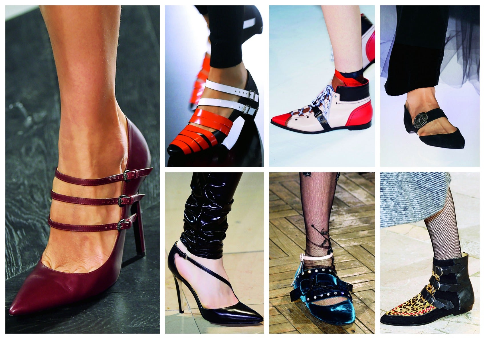 No hay desfile que no haya presentado el calzado con tiras cruzadas al empeine. Sea en forma de botas todoterreno, bailarinas clásicas, mocasines de aire futurista o salones de cóctel; y sea con una, dos, tres o más tiras, los zapatos con pasada y pulsera dan el salto de la indumentaria infantil y folclórica para instalarse entre las tendencias más rotundas de la temporada. No será por variedad... altos, bajos, de fiesta o de diario, las pasarelas se han llenado de zapatos con pasada como los que proponen Bottega Veneta, Courreges, A. Vaccarello, Emilio Pucci, G. Armani, Nº 21, Isabel Marant.