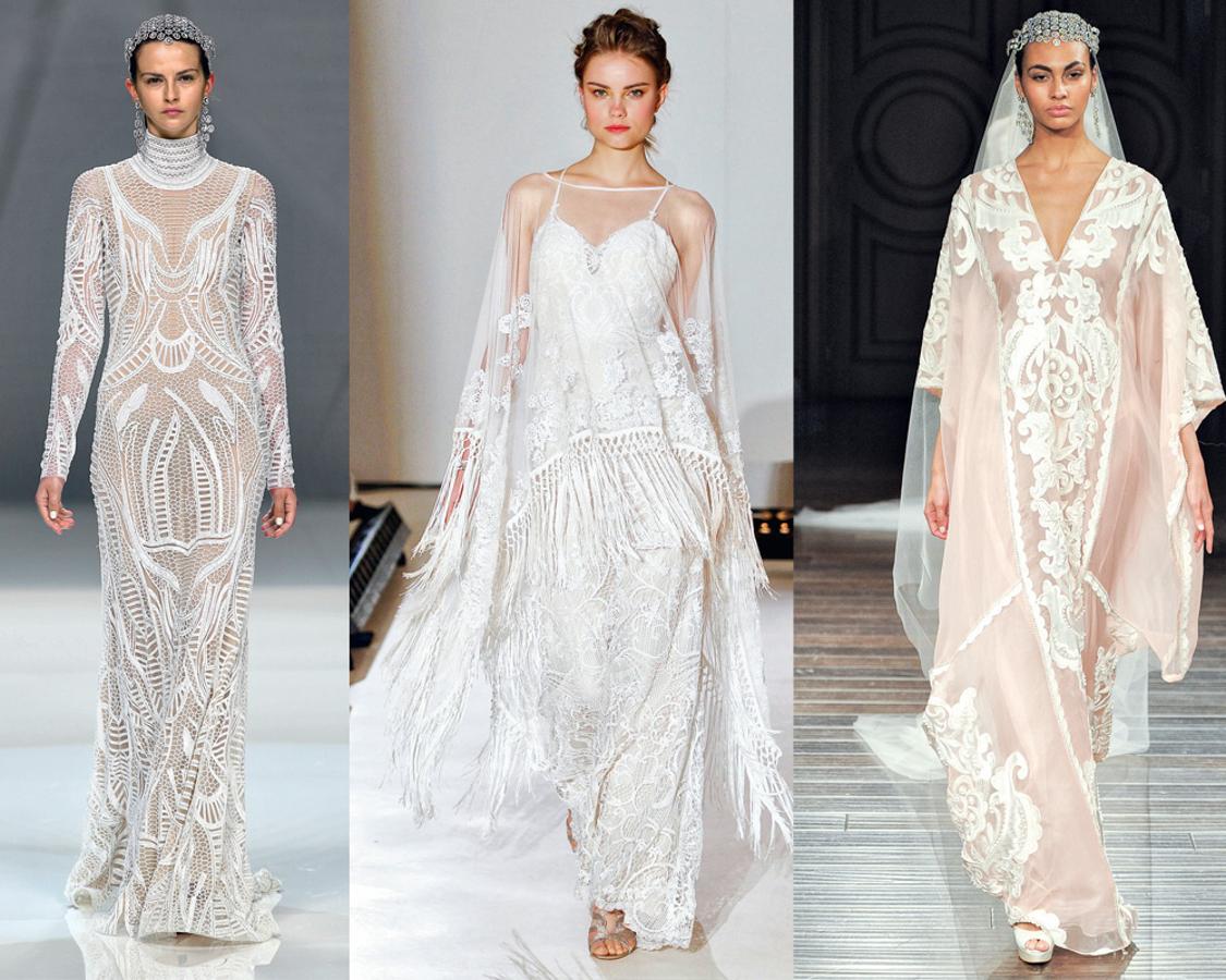 Los viajes inspiran con frecuencia la moda. Y el año próximo también va a inspirar a las que quieran casarse. De izquierda a derecha: Naeem Khan, Alvina Valenta y Naeem Khan.