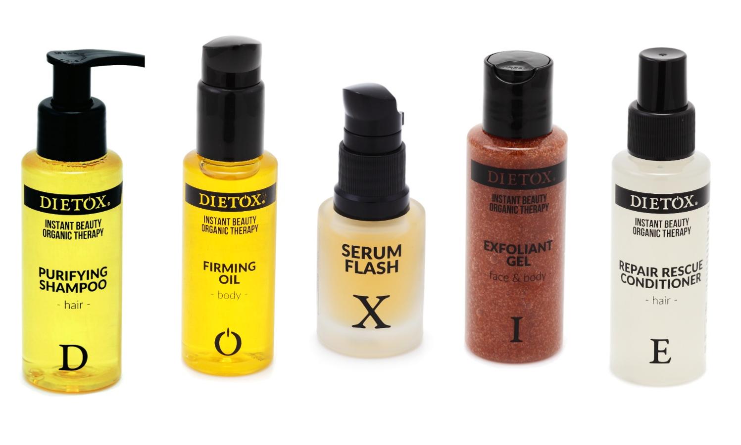 Resetear el cuerpo, depurarlo para que se limpie de toxinas, ahora implica un paso más. Dietox, la firma experta en zumos depurativos, lanza una línea cosmética para cuerpo y rostro. La idea es lograr un cuidado completo, tanto por dentro como por fuera, con seis productos a base de ingredientes naturales, sin parabenos y con certificado bio. www.dietox.es.