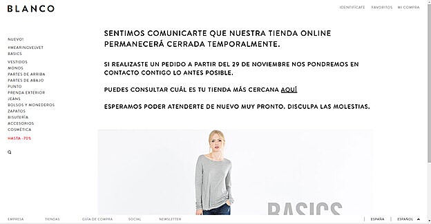 Blanco cierra su tienda online.