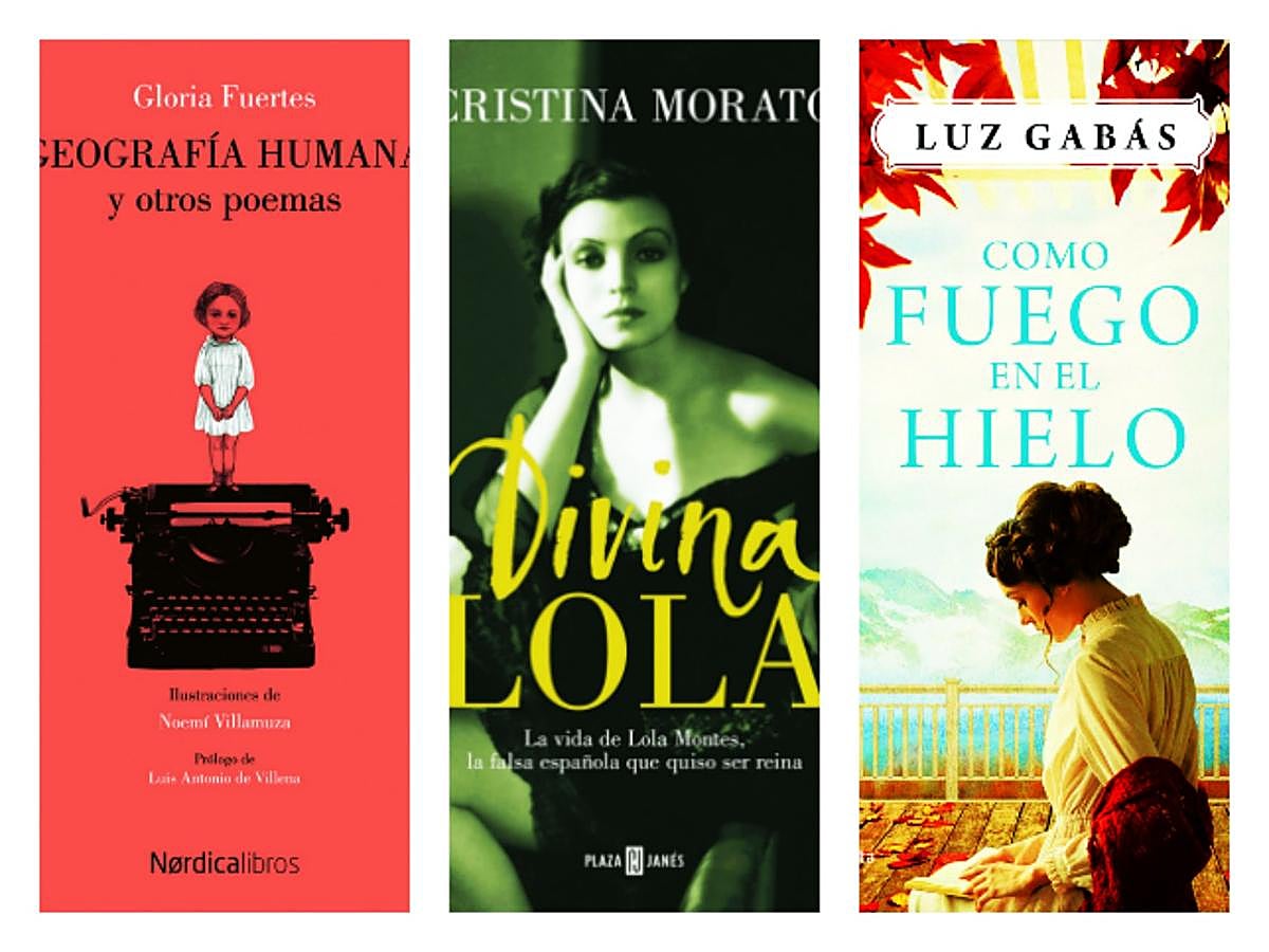 'Geografía humana y otros poemas' de Gloria Fuertes. 'Divina Lola' de Cristina Morató y 'Como fuego en el hielo' de Luz Gabás.