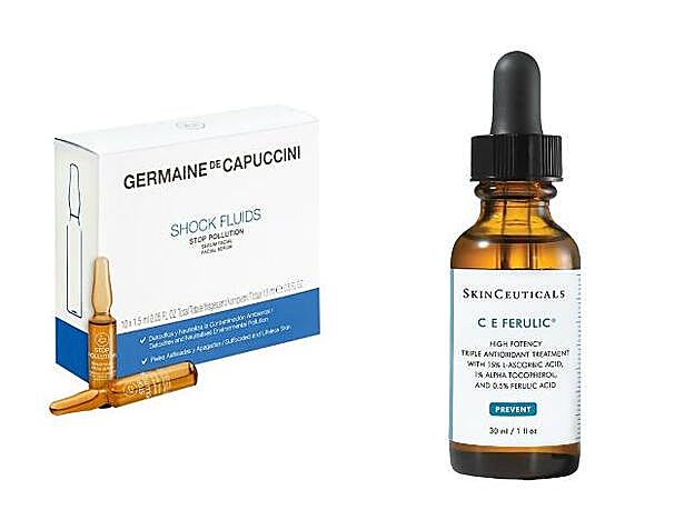 Shock Fluids Stop Pollution de Germaine de Capuccini (23,50 €). CE Ferulic de Skinceuticals (148 €)