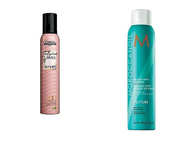 Hollywood Waves Spiral Queen Mousse nutritiva de L´Oréal Professionnel (18,15 €). Beach Wave Mousse, de la línea Texture, de Moroccanoil (28 €).