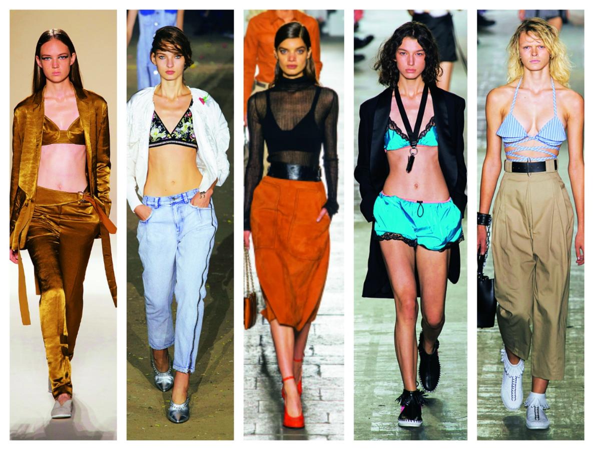 Quiere saltar definitivamente de playas, piscinas y pistas de atletismo al terreno urbano, El sujetador de calle, el biquini urbano, es apuesta mayoritaria en la pasarela. Quizá la llegada del calor lo normalice en las calles; y será un hit en las fiestas nocturnas.Victoria Beckham, Phillip Lim, Bottega Veneta, Alexander Wang, Alexander Wang.
