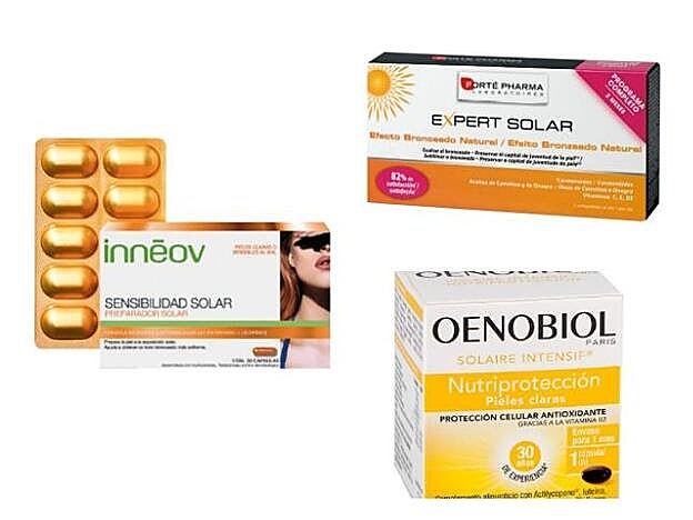 Sensibilidad Solar de Inneov (28,50 €). Expert Solar de Forté Pharma (42,65 €). Solaire Intensif Nutriprotección para Pieles Claras de Oenobiol (21,33 €).