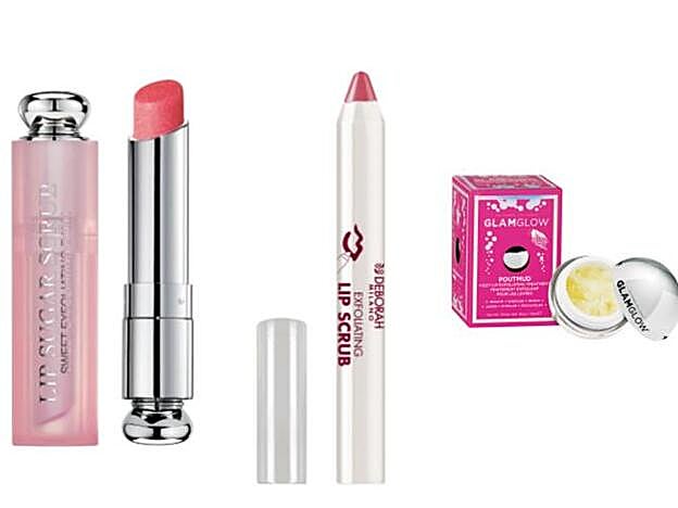 Lip Sugar Scrub de Dior (37 euros). Exfoliating Lip Scrub de Deborah Milano (6,99 euros). Poutmud Fizzy Lip exfoliante de Glam Glow (24,90 euros). De venta en Sephora.