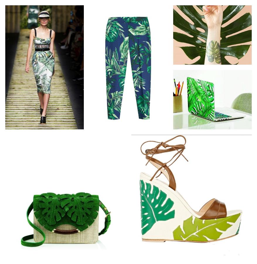 La hoja de la Philodendrom monstera, más conocida como costilla de Adán, es uno de los prints inevitables de esta temporada. A las colecciones de Max Mara o Trucco en ropa, se suman bolsos, sandalias, pendientes... Pero no acaba ahí la fiebre por esta planta procedente de las junglas tropicales de América del Sur. Los tatuajes efímeros de Tattly, las fundas de ordenador de Urban Outfiters y los cojines de Fleux son algunos ejemplos de nuestra nueva vocación vegetal.