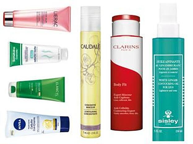 V6.3 Slimming de Sepai (67 euros). Cellusculpt de Dr. Brandt (59,90 euros). Aceite de Abedul con CeluliCup de Weleda (21,90 euros). Celludestock Serum Flash de Vichy (33 euros). Nuxe Body Aceite Adelgazante Celulitis Infiltrada de Nuxe (28,50 euros). Concentrado de Tersura Almendra de L´Occitane (48 euros).