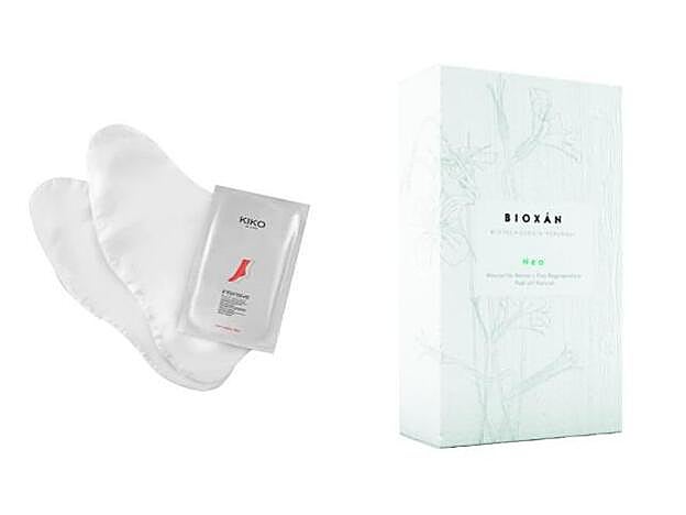 Intensive Foot Socks de Kiko Milano (4,90 euros). Purple Peel-Off Natural Mask, mascarilla manos y pies regeneradora, de Bioxán (34,90 euros).