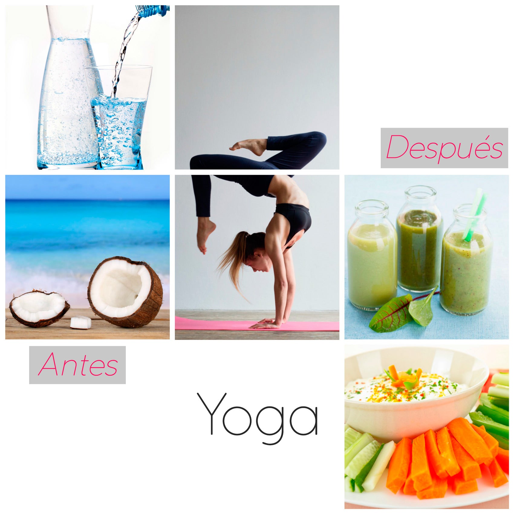 Practicar yoga a primera hora de la mañana tiene mayores efectos que practicarla a medio día (por normal general) así que podremos tomar agua, agua con limón o agua de coco antes de nuestra práctica. Después ya podremos preparernos un desayuno a corde: smoothie verde de aguacate y unos crudités son la ginda final para este estilo de vida.