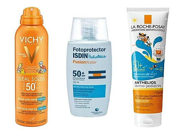 Idéal Soleil Bruma Anti Arena Infantil SPF50 de Vichy (22 euros). Fotoprotector Pediatrics Fusion Water SPF50 de Isdin (19,95 euros). 12. Anthelios Dermo-Pediatrics Wet Skin SPF50+ de La Roche-Posay (32,48 euros).