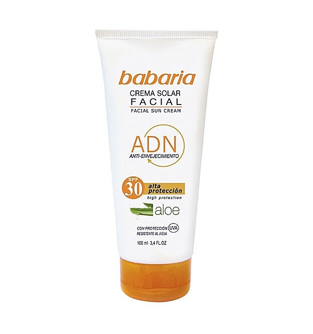 Crema solar facial, ADN Anti-envejecimiento, con aloe, SPF 30.