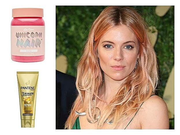 Siena Miller. Tinte Semi-permanente Unicorn Hair en tono Bunny de Line Crime (16 euros). Acondicionador Reparador minute Miracle de Pantene (3,99 euros).