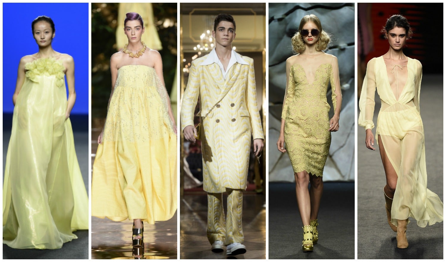 Lacoste, Phillip Lim, Naeem Khan y Band Outsiders han lograron que el amarillo triunfara en el verano de 2017 y en el siguiente lo habrán de la mano de las firmas españolas The 2nd Skin Co., Duyos, Palomo Spain, Ana Locking y Teresa Helbig en su versión pastel.