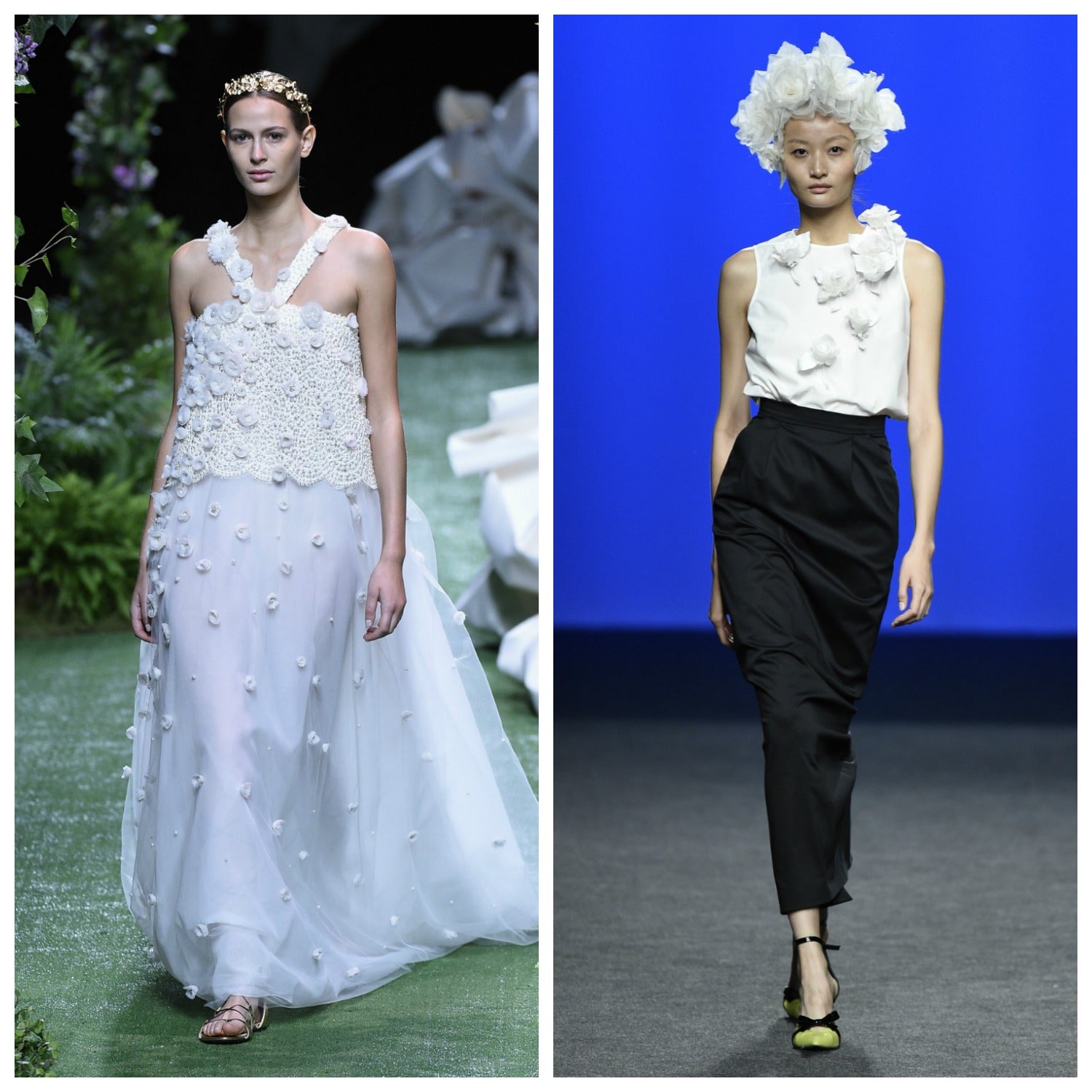 Las flores de Alvarno y The 2nd Skin Co, que salpican sus piezas extrefemeninas, son tan delicadas que parecen pairoflexia. Y sí, nos recuerdan a aquellos vestidos que llevábamos de niñas.