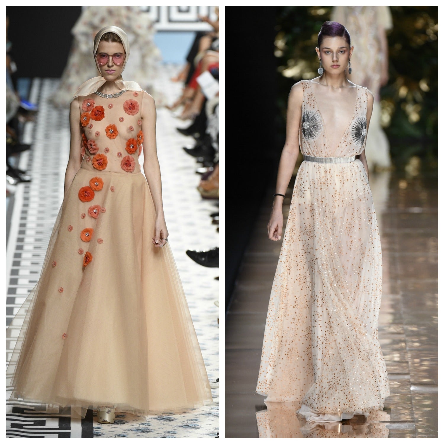 Aunque hace unos años el color melocotón era un fijo en las alfombras rojas luego cayó en el olvido y Jorge Vázquez y Duyos lo rescatan en sus propuestas para la próxima primavera verano.