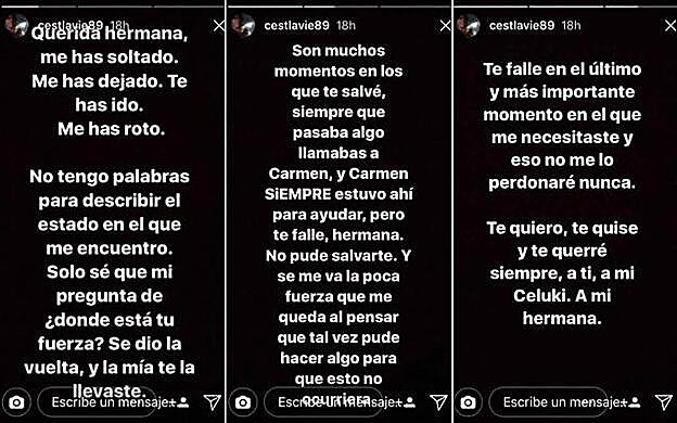 Así mostraba su dolor la hermana de Celina Fuentes en la red.