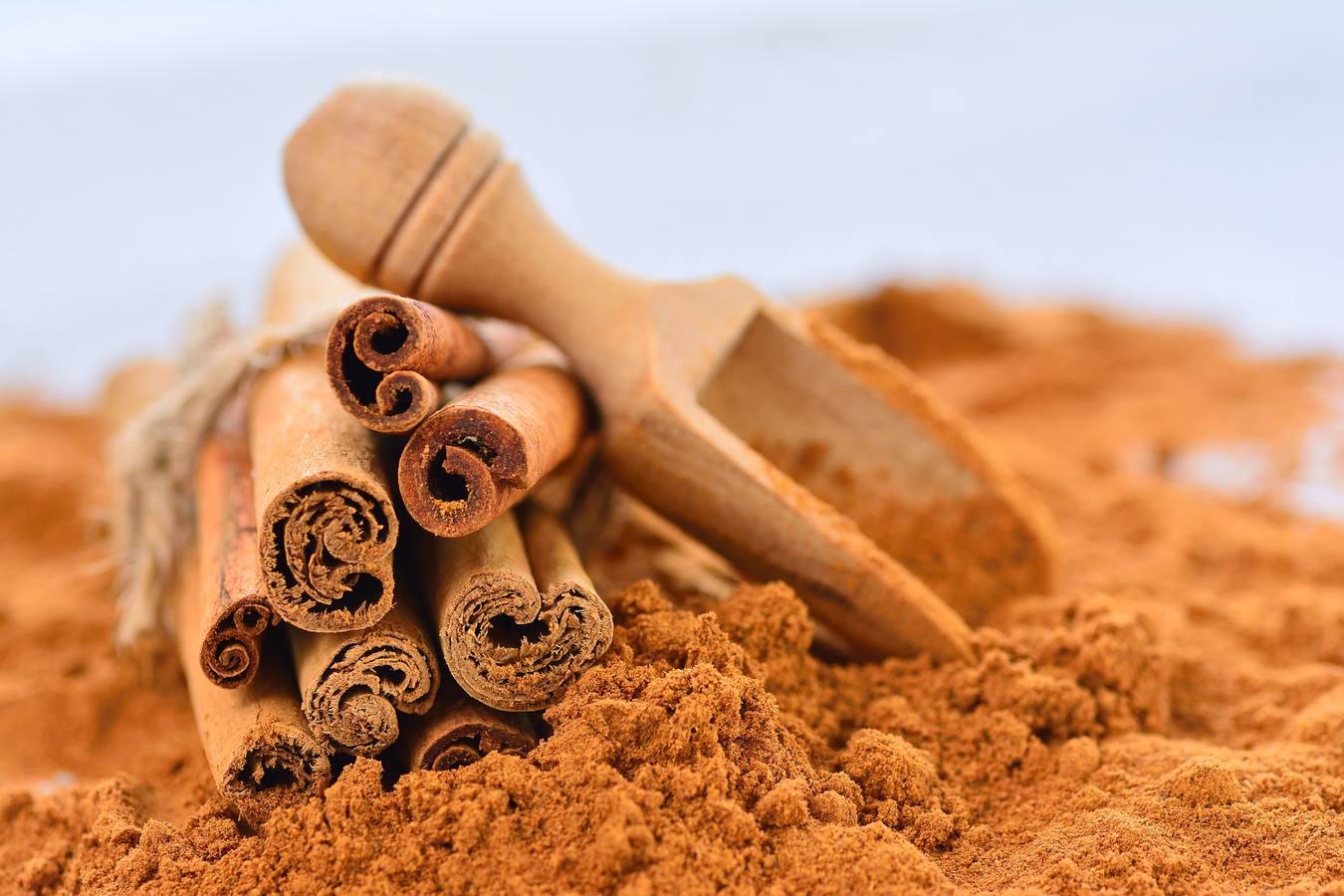 La canela en polvo contiene 38,1 miligramos de hierro por cada 100 gramos de porción comestible.