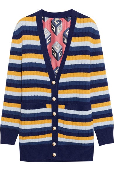 Chaqueta de rayas en azul marino, celeste y mostaza de Gucci para Net a porter. Precio: 1890 euros.