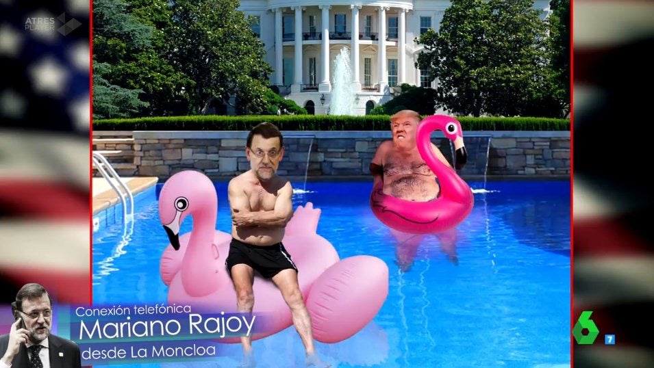 Moda, actualidad, virales... ¡y política! Estos de 'Zapeando' se codean hasta con Mariano Rajoy, que les atendió por teléfono mientras se daba un bañito junto a Donald Trump con flotadores de flamencos incluidos.