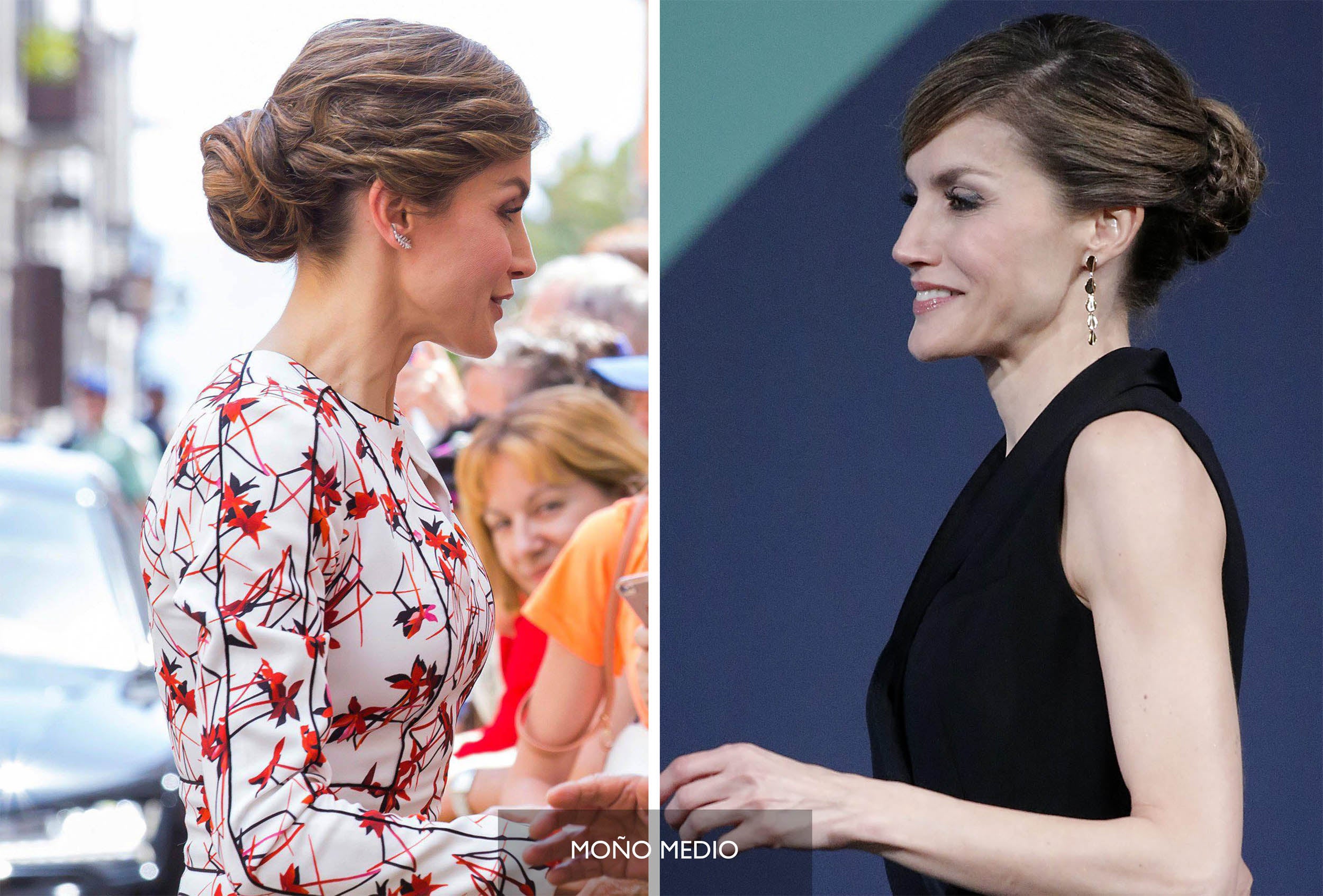 El moño de bailarina o moño medio es el más clásico y doña Letizia también lo ha llevado en diversas ocasiones. La Reina le da su toque personal, ondulando algunos mechones.