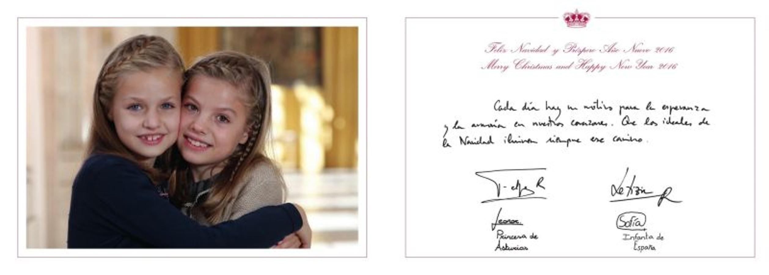 Un retrato de Leonor y Sofía abrazadas, al que añadieron un bonito mensaje navideño.