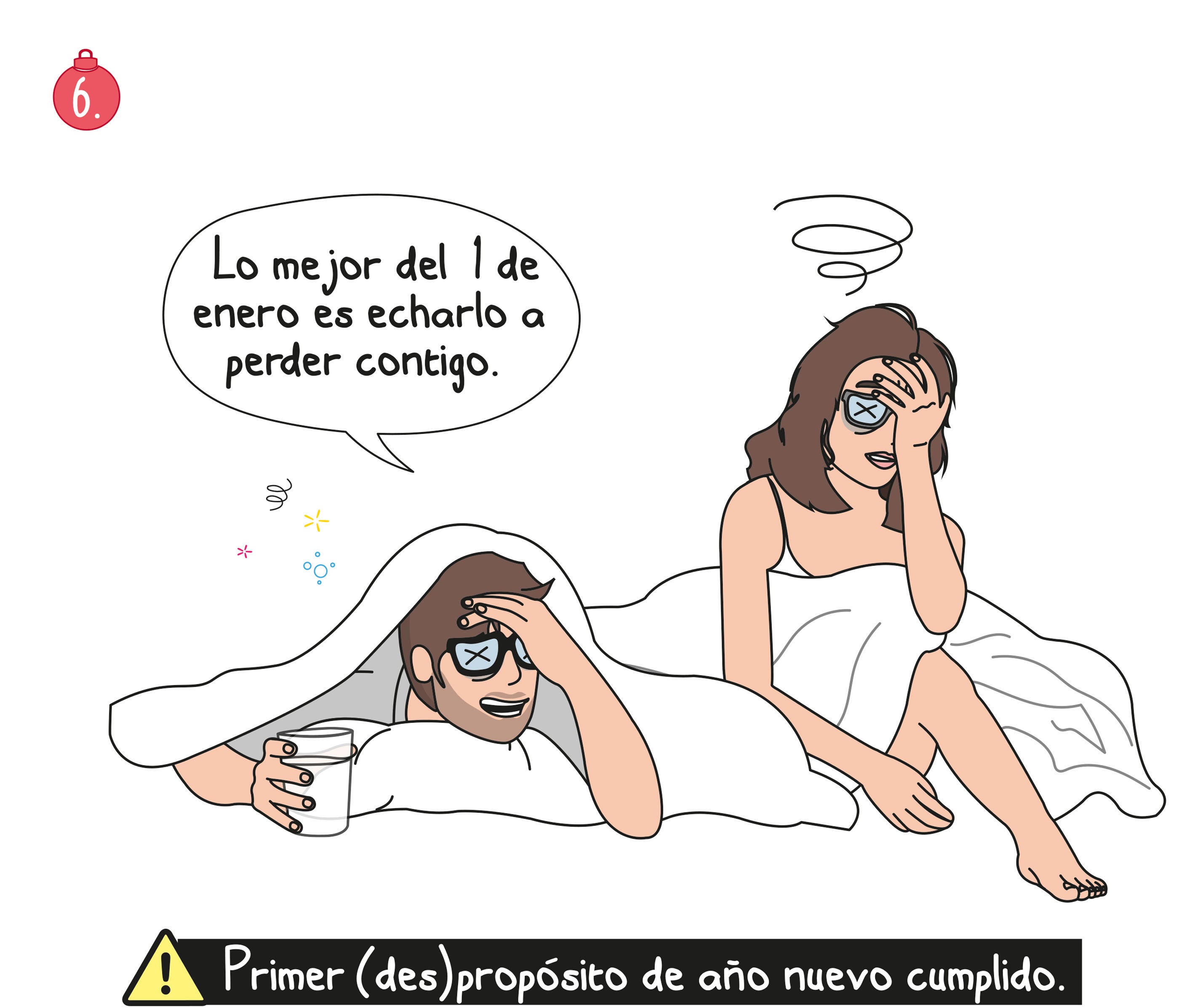 Cuando tienes pareja, el 1 de enero se convierte en un despropósito compartido. Vagabundeáis por las estancias de la casa como protozoos en pijamas.