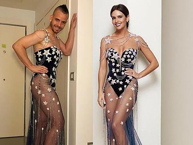 Dabiz Muñoz con el vestido que Cristina Pedroche se puso en 2016.