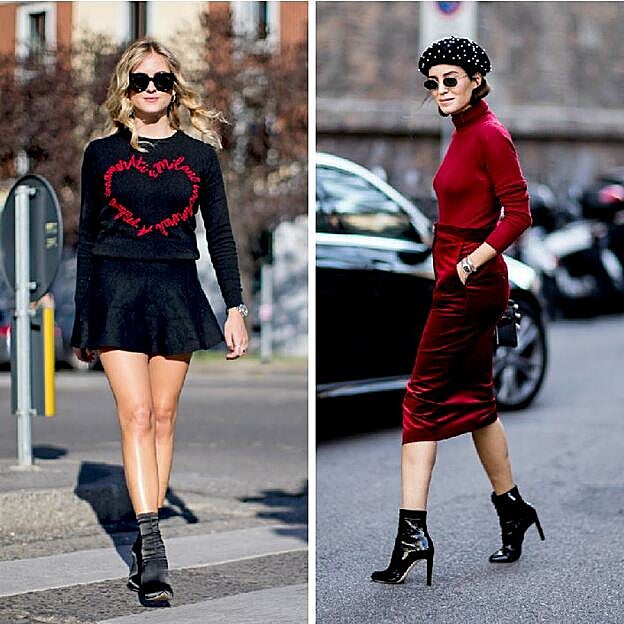 Los botines se llevan con faldas