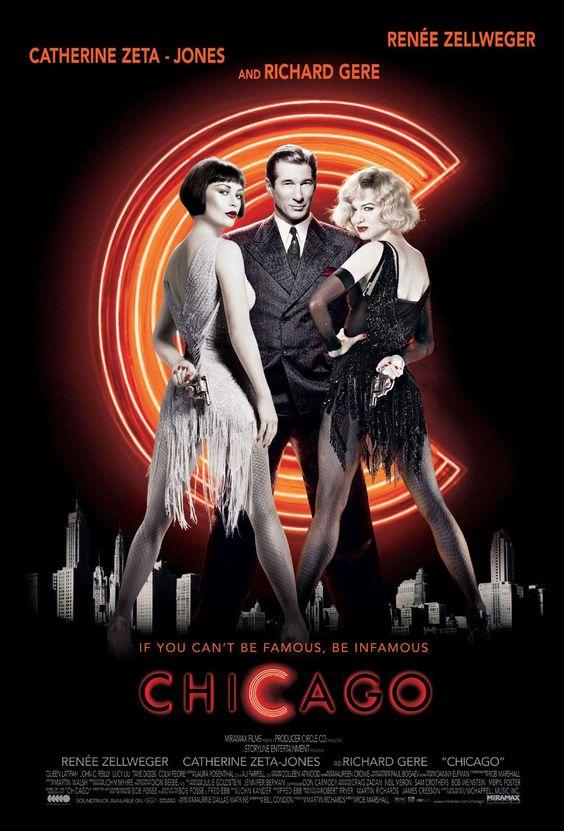 Chicago (2002) está protagonizada por Renée Zellweger, Catherine Zeta Jones y Richard Gere.