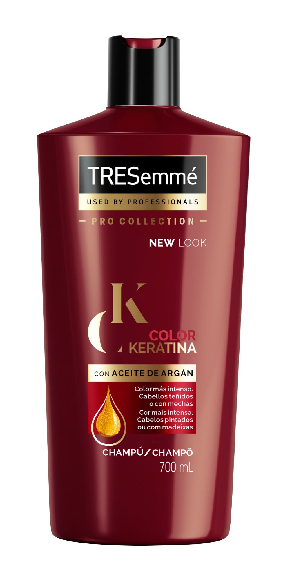 Champú Color Keratina de TRESemmé. Combina la keratina y el aceite de Argán para proporcionar un color más intenso y brillante. (5,19€)
