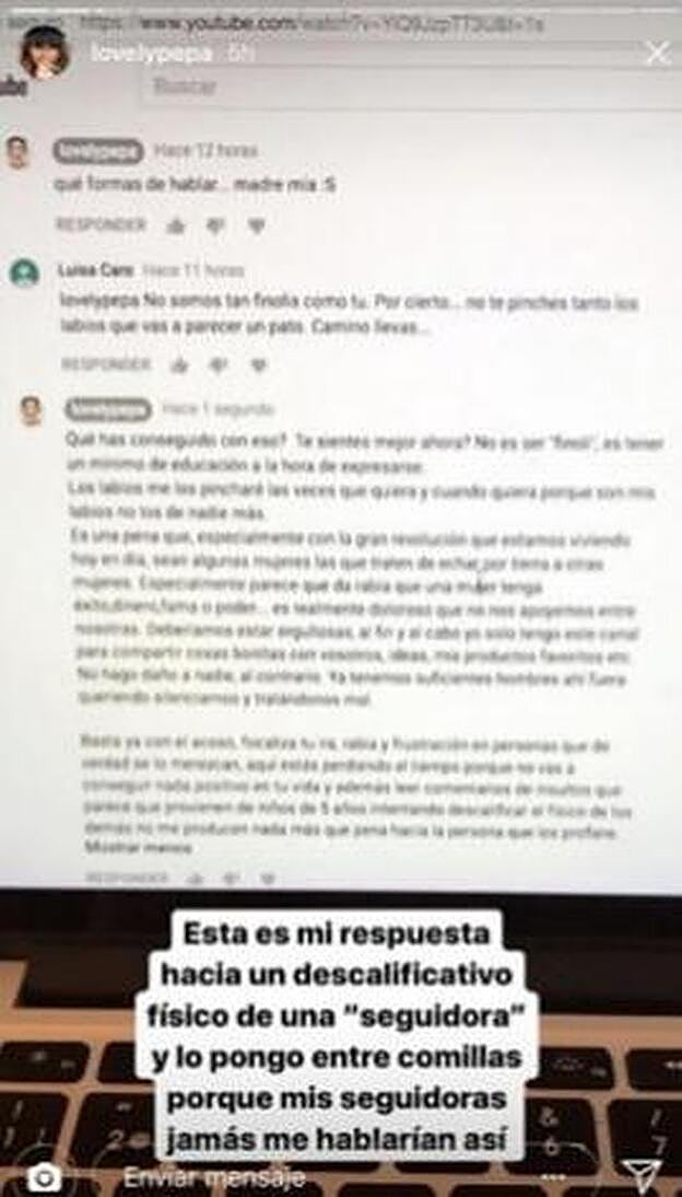 Uno de los Instagram 'Stories' compartidos por Lovely Pepa en los que refleja el acoso diario al que está expuesta.