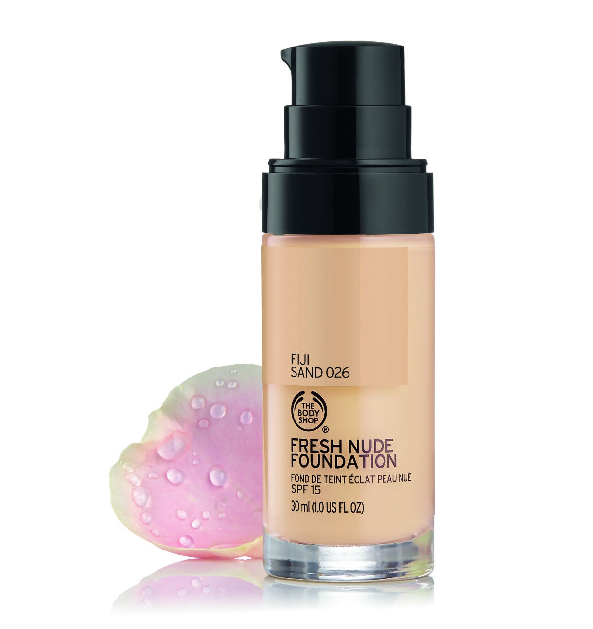 Base de maquillaje Fresn Nude de The Body Shop. Ligera e hidratante para todas las pieles. 100% vegana. SPF 15. Diversos tonos. (22€)