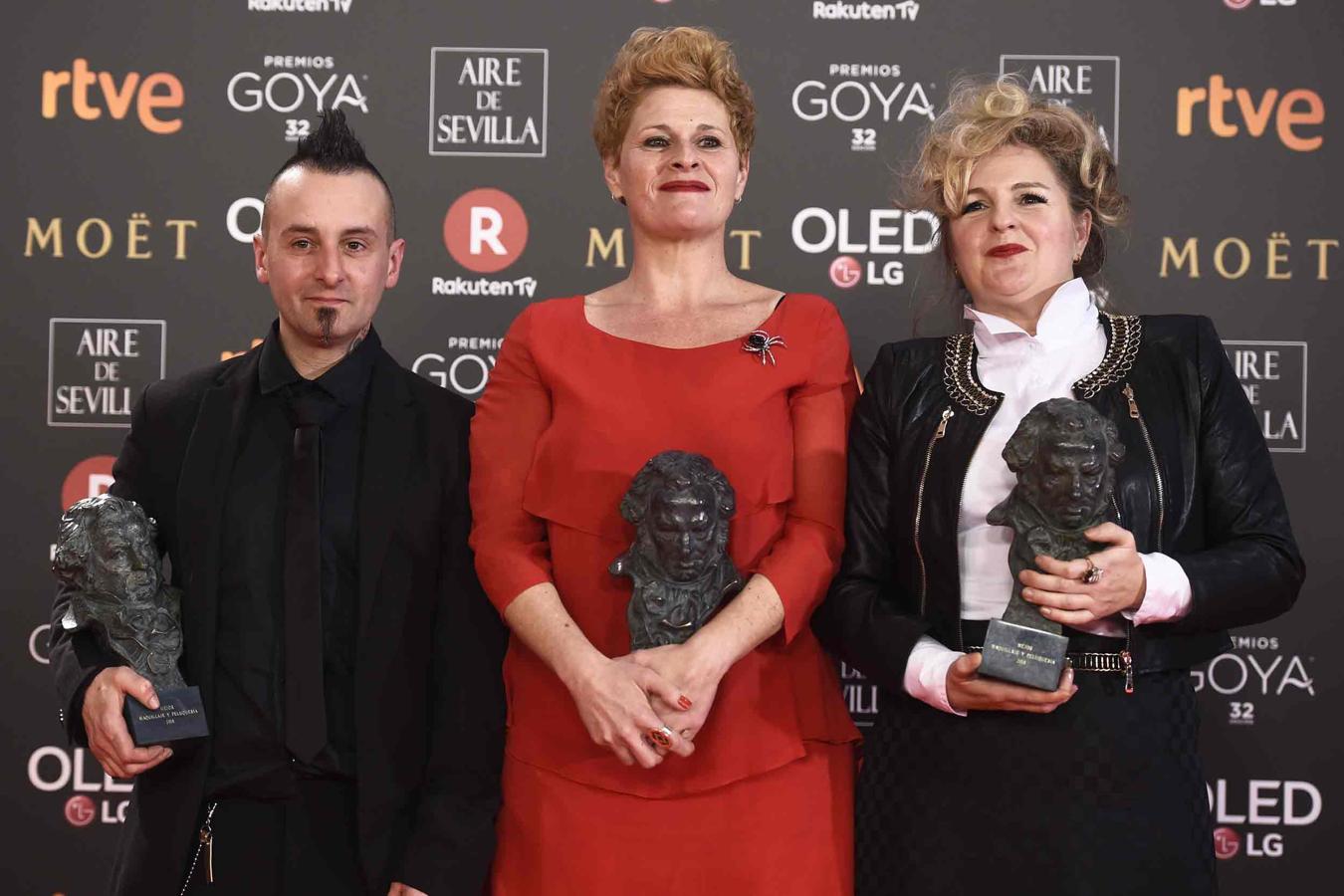 Ainhoa Eskisabel, Olga Cruz y Gorka Aguirre Frias, Premio Goya 2018 por el maquillaje y peluqueria de 'Handia'