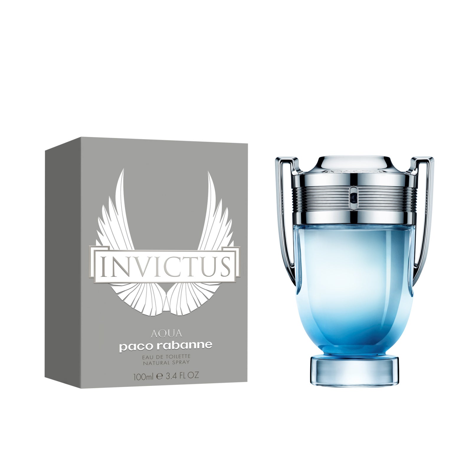 Invictus Aqua EDT de Paco Rabanne. Fragancia masculina de la familia olfativa amaderada acuática. (87€, 100 ml)
