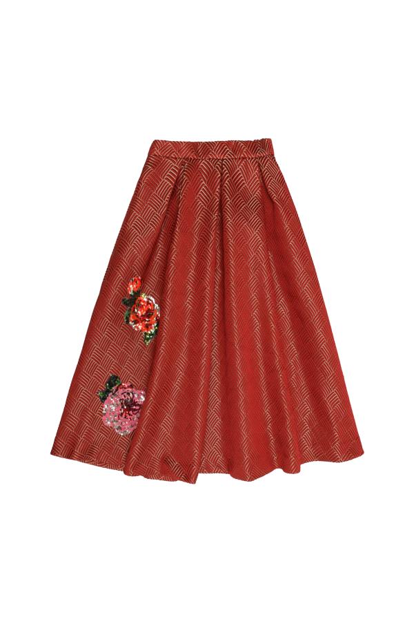 Falda midi con bordados joya de Sweet Martitos. Precio: 219, 60 euros.
