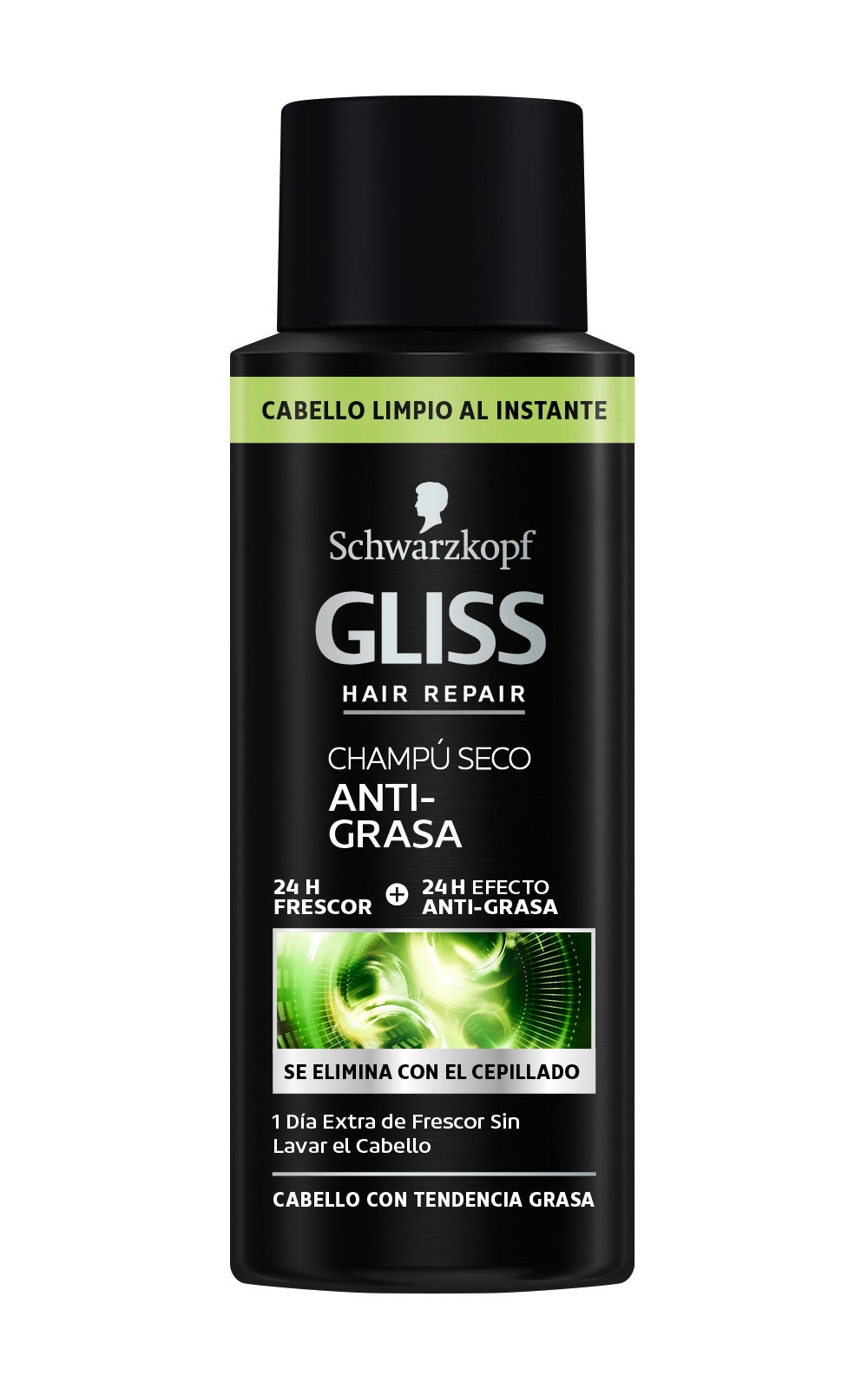 Champú en seco Anti Grasa Gliss de Schwarzkopf. Su fórmula con efecto anti-grasa, elimina la grasa del cabello al instante. No deja residuos visibles después del cepillado. (4,49€)