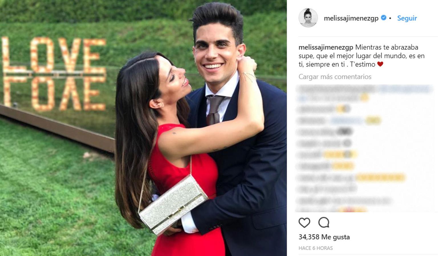 Melissa Jiménez también ha felicitado a su marido, Marc Bartra. "Mientras te abrazaba supe que, el mejor lugar del mundo, es en ti, siempre en ti. Te quiero", escribe.