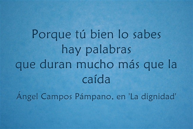 "Porque tú bien lo sabes, hay palabras que duran mucho más que la caída", de Ángel Campos Pámpano, en 'La dignidad'