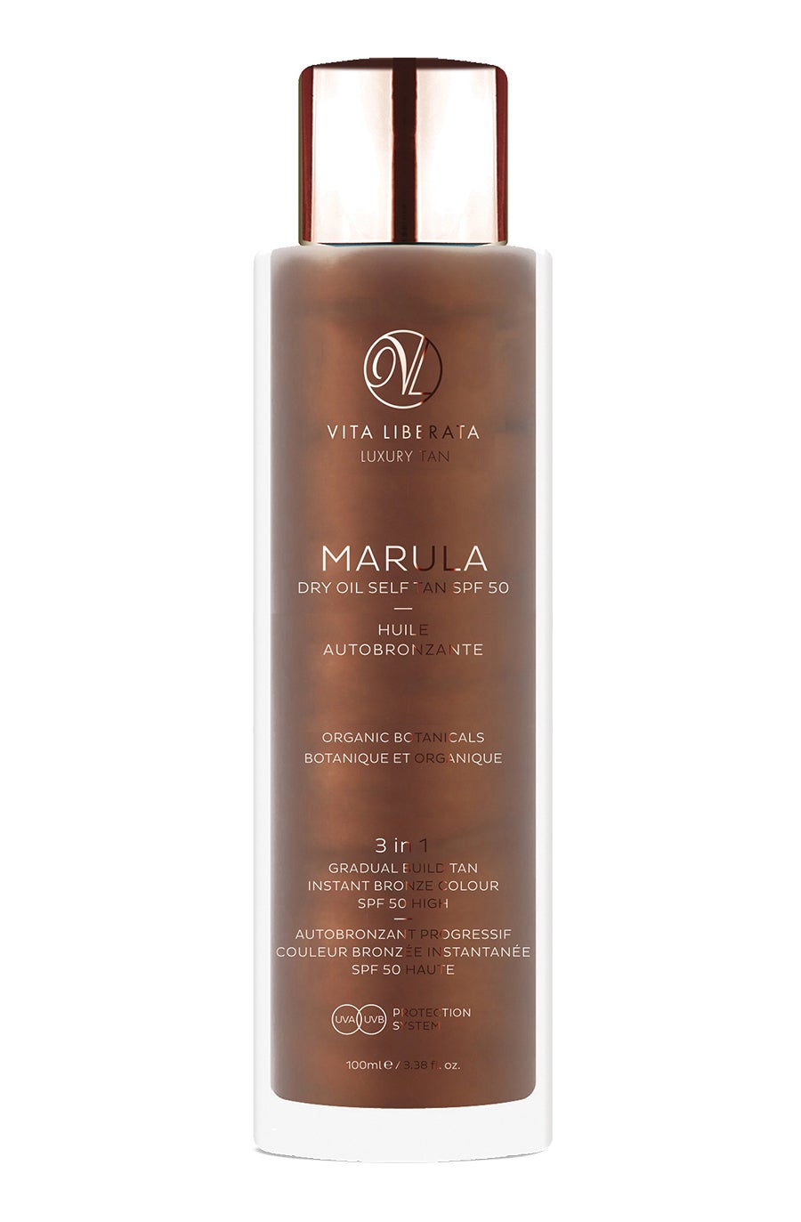 Aceite de Marula Triple Acción Autobronceador. El único autobronceador del mundo que posee una protección solar SPF 50 de amplio espectro avanzado. (39,90€ , de venta exclusiva en Sephora)