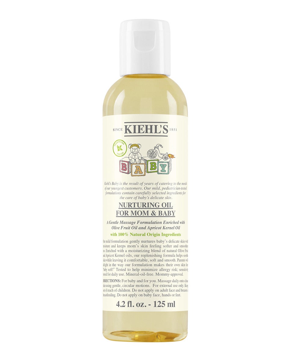 La hidratación de los bebés es muy importante y Kiehl's ofrece este aceite natural con el que la madre también puede cuidar su piel. Nurturing Oil for Mom & Baby por 28 euros.