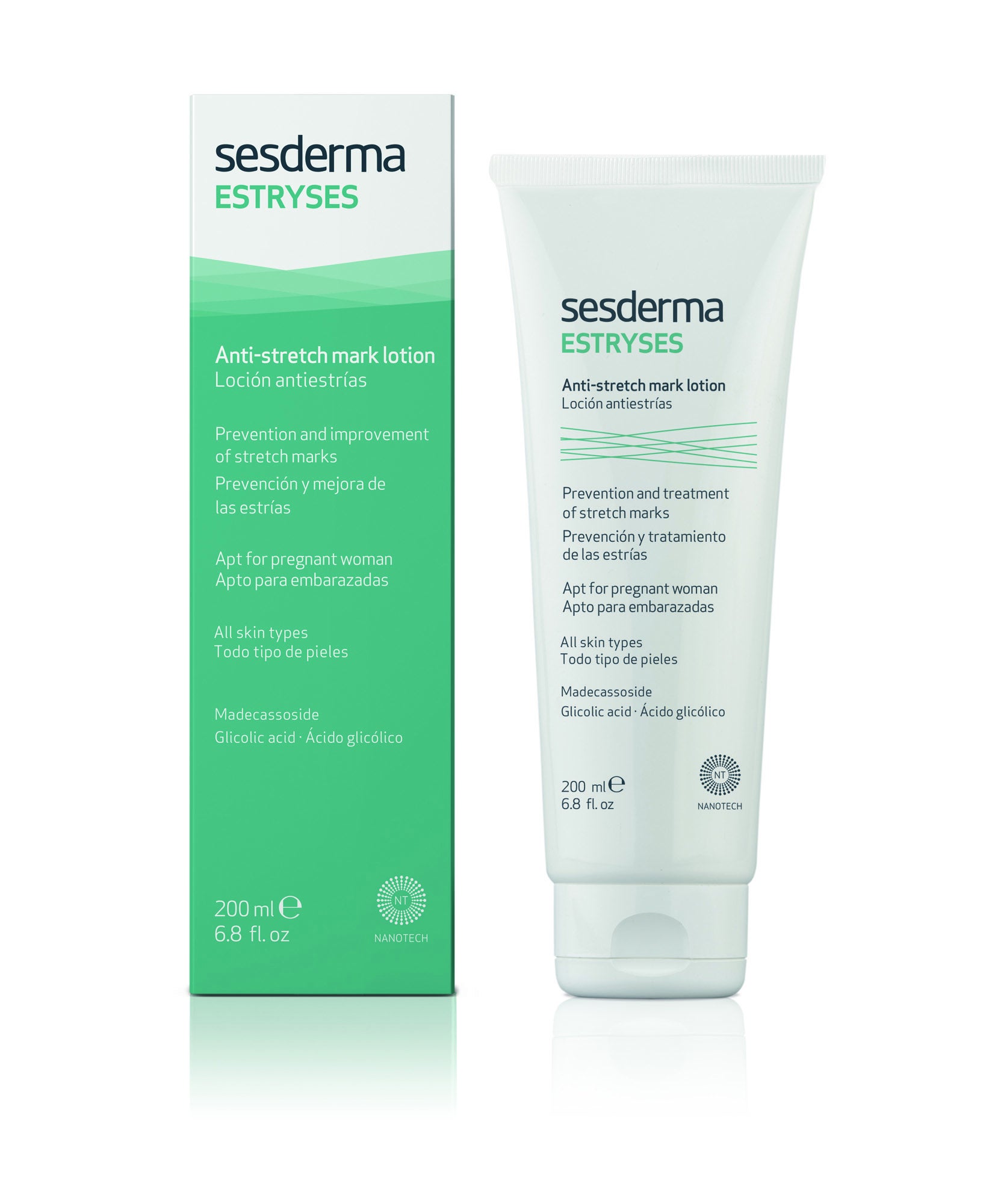 Formulado con activos liposomados gracias a la Nanotecnología. Su mayor poder de penetración le permite reducir la longitud, aspereza y profundidad de las marcas originadas por las estrías. Con centella asiática, vitamina C liposomada, ácido glicólico libre y liposomado, extracto de cebolla, extracto de cola de caballo, madecassoside y silicio orgánico liposomado. (29,95€)