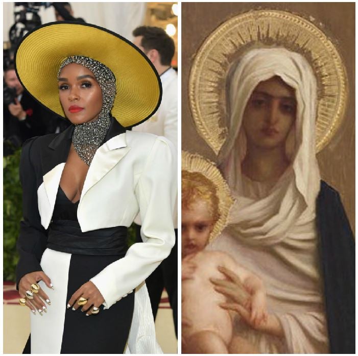 Janelle Monáe y el halo virginal. La combinación de blanco, negro y dorado lleva a un retrato de Antoine-Auguste-Ernest Hébert, “Nuestra Señora de la Dulce Espera”, que pintó alrededor de 1872-1886.