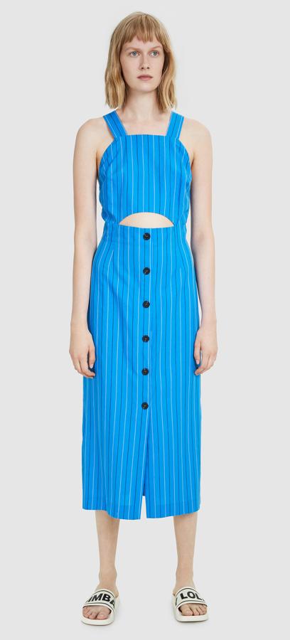 Vestido midi de rayas azul de Bimba y Lola: 135 euros.
